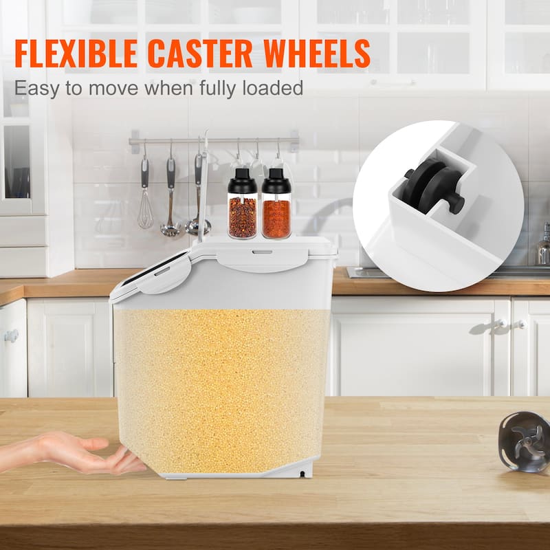 VEVOR 2 x 15L Ingredient Storage Bin with Measuring Cups, Casters & Airtight Lid for Pet Food - 2x15L