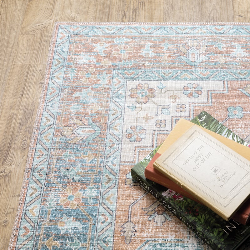 Vista Home Montreux Bohemian Medallion Orange/Blue Area Rug