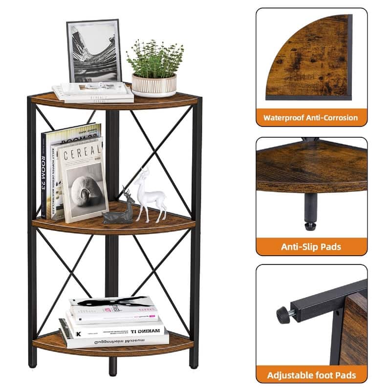 Corner Shelf with Metal Frame - 11.8"D x 11.8"W x 26.9"H