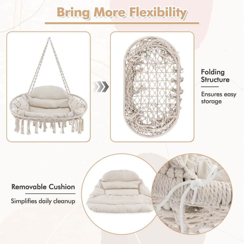 Costway Swing Chair Hand-Woven Rope Hanging Chair with Thick Cushion & - See Details