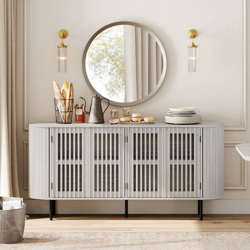 WAMPAT 64.4" Fluted TV Stand,Mid Century Modern Entertainment Center for TVs Up to 70 inches