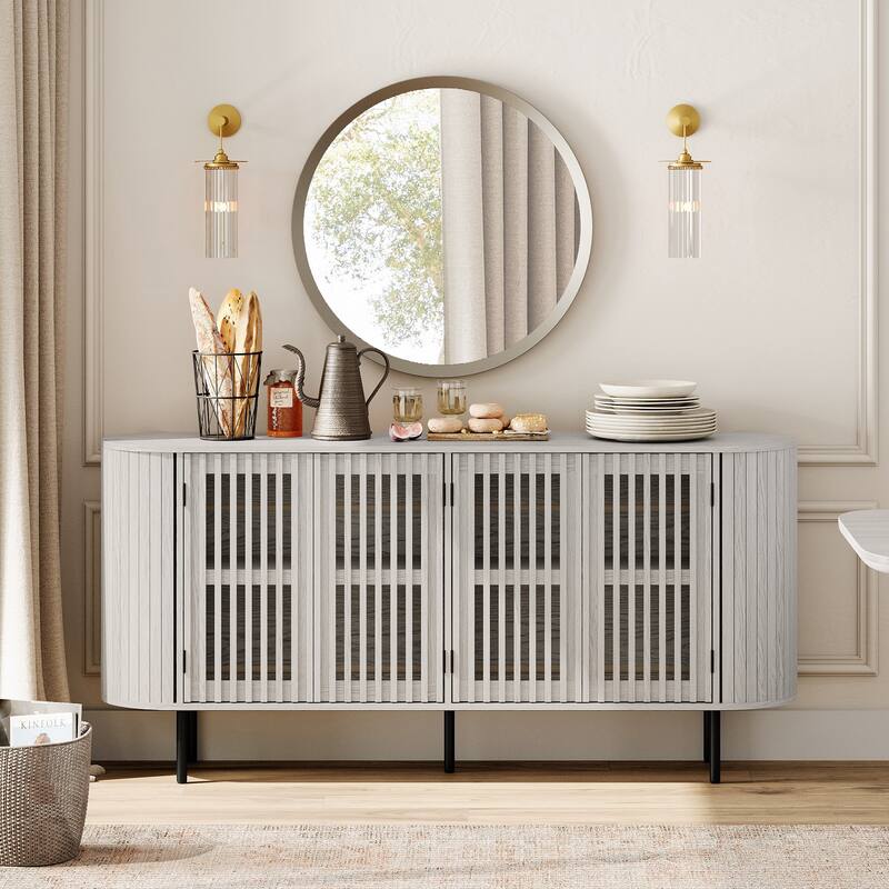 WAMPAT 66" Sideboard Buffet Cabinet, Fluted Accent Storage Cabinet - White washed