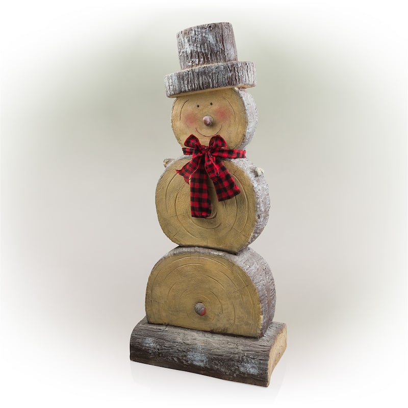 Alpine Corporation 46"H Indoor/Outdoor Christmas Snowman Statue Holiday Decoration with Wood Texture - Brown