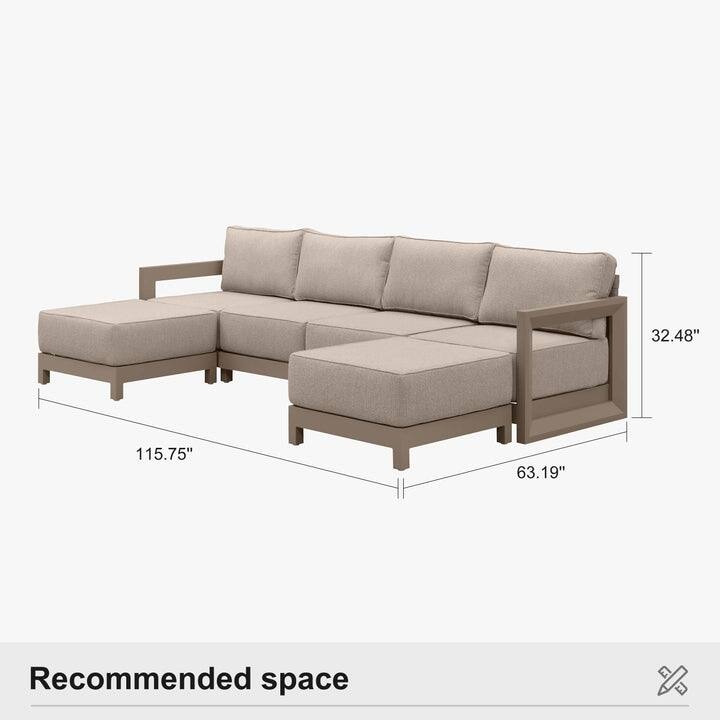 PURPLE LEAF Caesar Sectionals Sofas Khaki with 9.6" Thick Cushion and Table for Living Room Furniture Patio Conversation Sets