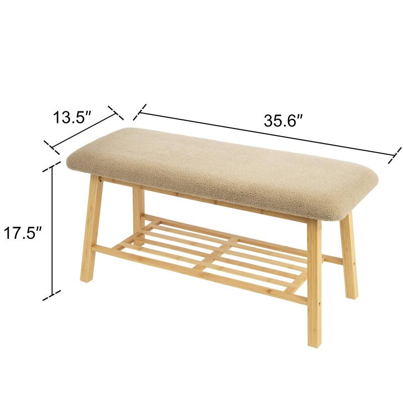 StorageWorks Tufted Bench, Entryway Bench with Shoe Storage Shelf - 36.22"x13.78"x17.72"