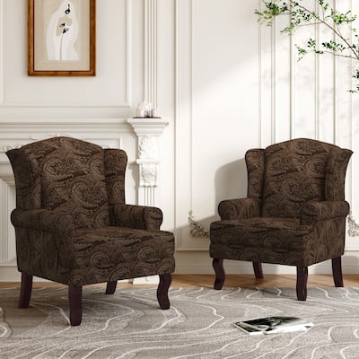 Set of 2 Linen Rolled Armchairs Wingback Accent Chair
