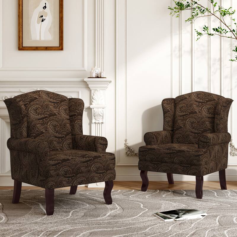 2 Set Traditional Rolled Arm Wing Back Accent Chair - Cranberry-Linen