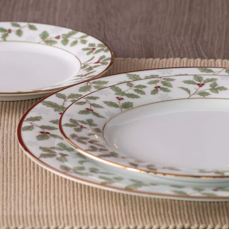 Noritake Holly & Berry Gold Set Of 4 Salad Plates, 8-1/4"