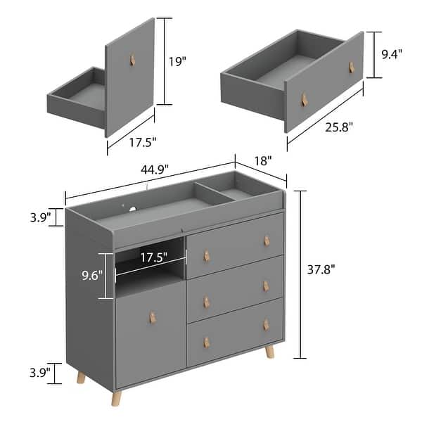 dimension image slide 3 of 4, Baby Changing Table Dresser Nursery Dresser Chest White/Grey/Oak