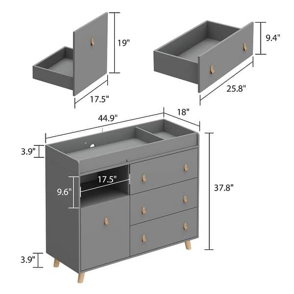 dimension image slide 2 of 3, Baby Changing Table Dresser with 4 Drawers,Shelf Hidden Trash Storage