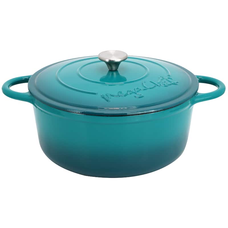 6.35 Quart Enameled Cast Iron Double Handle Dutch Oven Self Basting Lid in Sapphire Blue