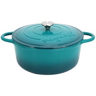 6.35 Quart Enameled Cast Iron Double Handle Dutch Oven Self Basting Lid in Sapphire Blue