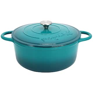 6.35 Quart Round Enameled Cast Iron Dutch Oven with Self Basting Lid in Teal