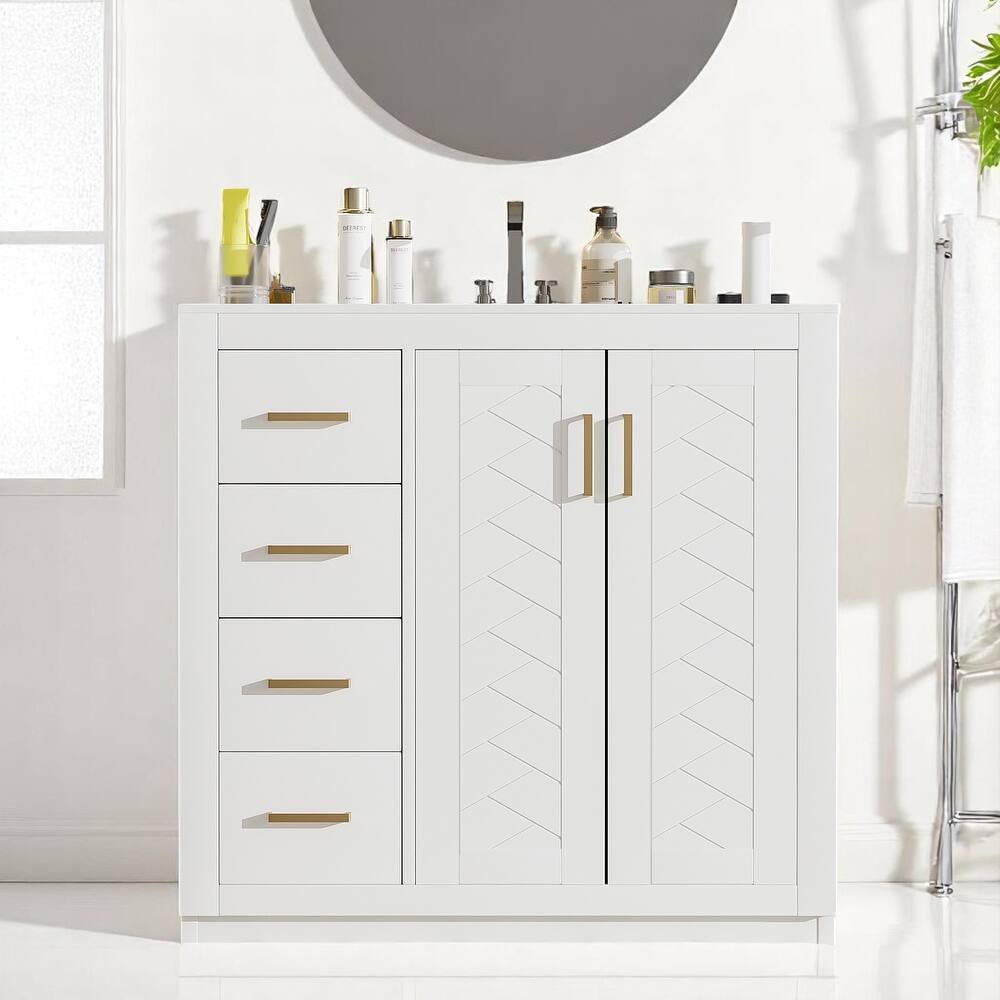 36 Inch Bathroom Vanity with Sink Combo, Modern Storage Cabinet with 3 Drawers, Undermount Ceramic Basin