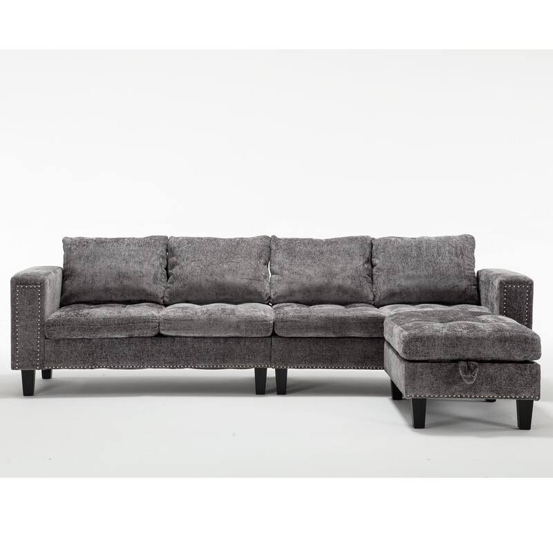 Grey 104.5'' L-Shaped Modular 5 Seat Sectional Sofa with Storage Ottoman, Reversible Chaise and 4 Back Cushions