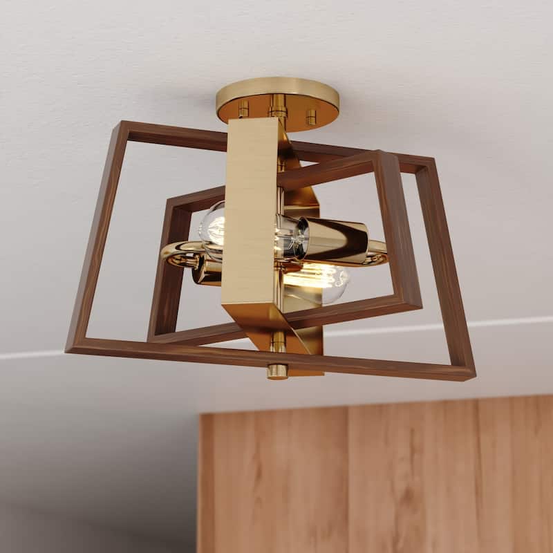 Semi Flush Mount Ceiling Light - Brass & Chestnut Finish - Modern Transitional Design - 11