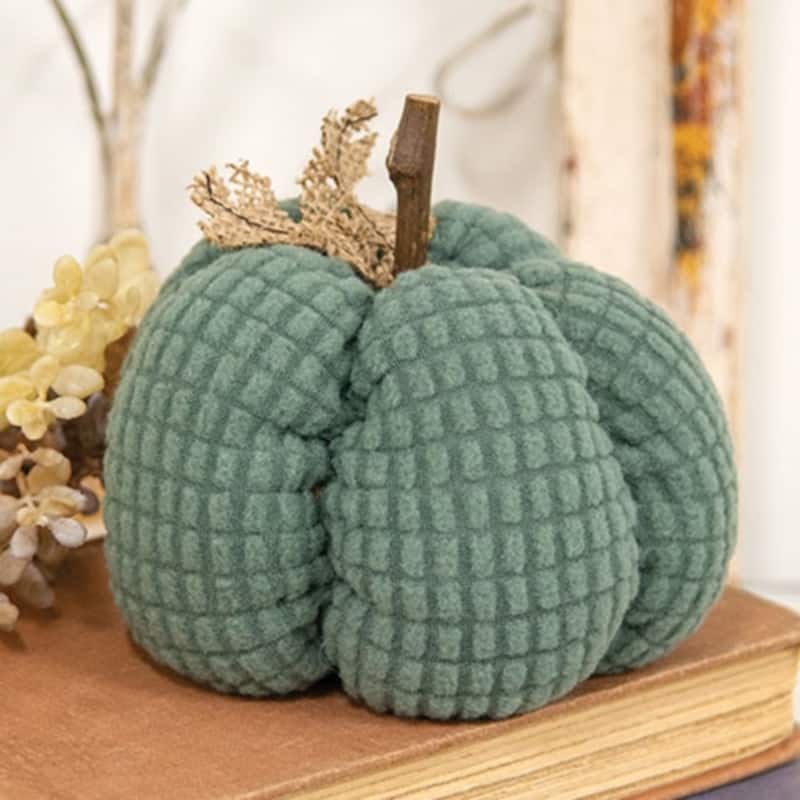 Ivory Waffle Weave Pumpkin w/Burlap Leaves - 4.75" dia.