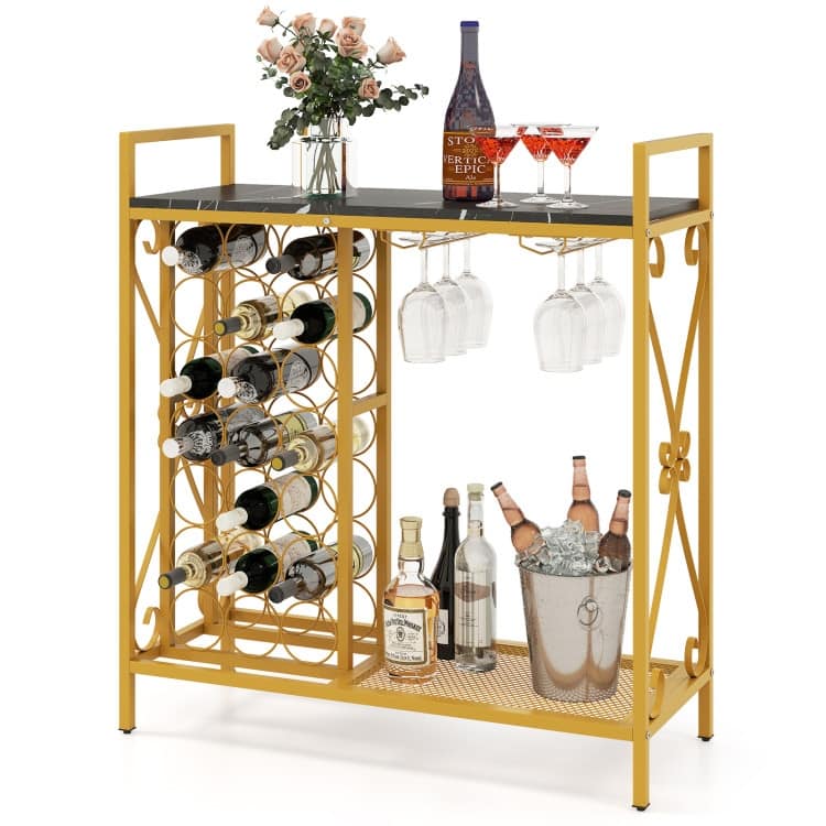 21 Bottle Wine Rack Floor Stand with Glass Holder and Storage Shelf