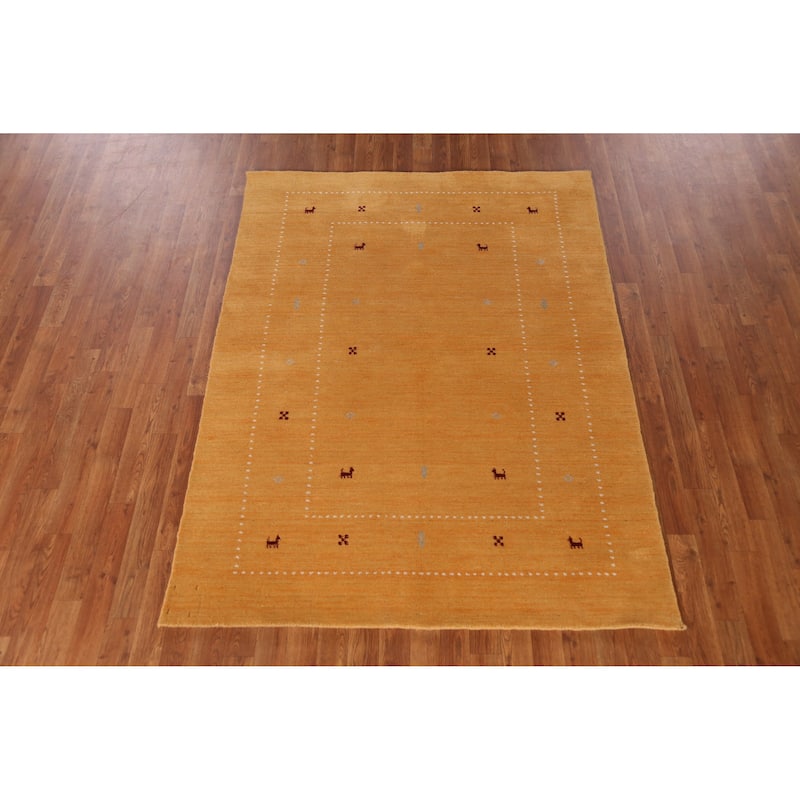 Gold Animals Gabbeh Indian Rug Handmade Wool Carpet - 4'8" x 6'3"