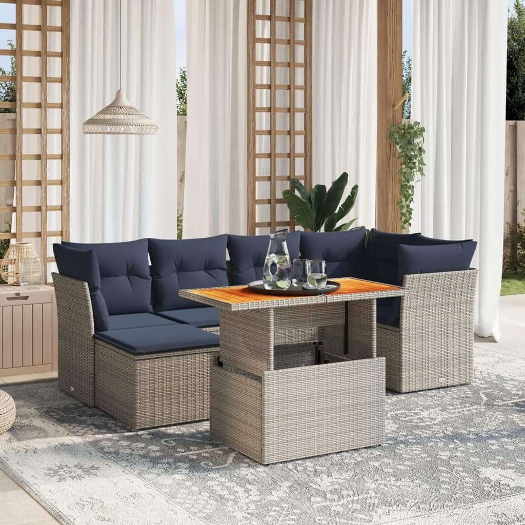 vidaXL Patio Sofa Set with Cushions Outdoor Furniture 7 Piece Poly Rattan