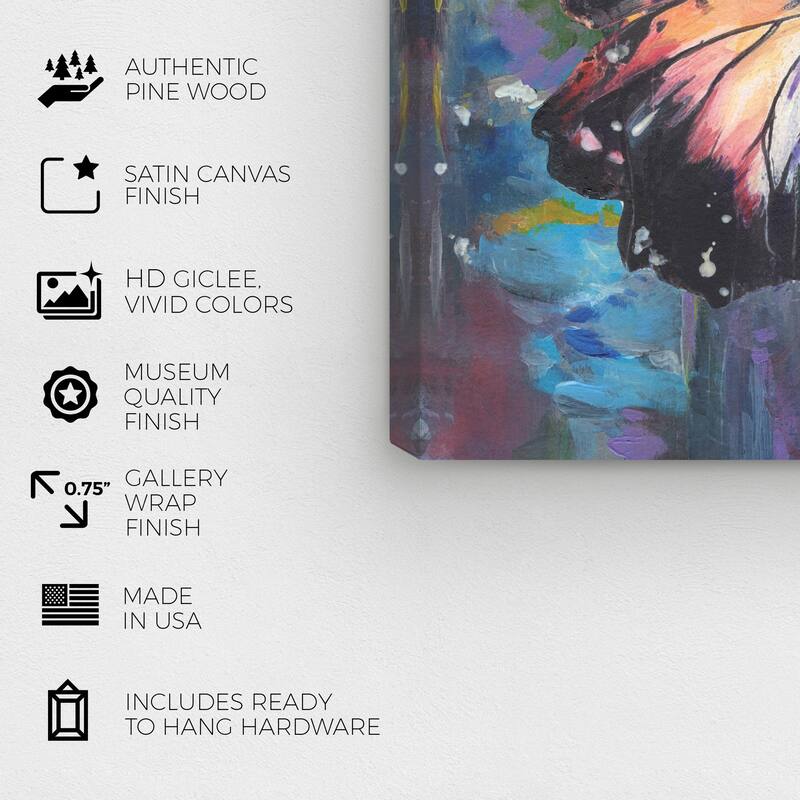 Wynwood Studio Canvas Animals Rainbow Butterfly Black and Modern & Contemporary Wall Art Canvas Print