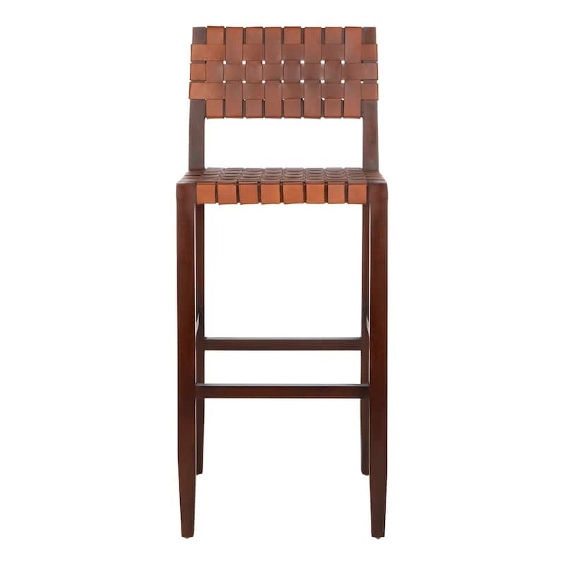 SAFAVIEH Euna 30.32 Inch Woven Leather Bar Stool - Cognac - 18" x 20" x 38" - 18Wx20Dx43H