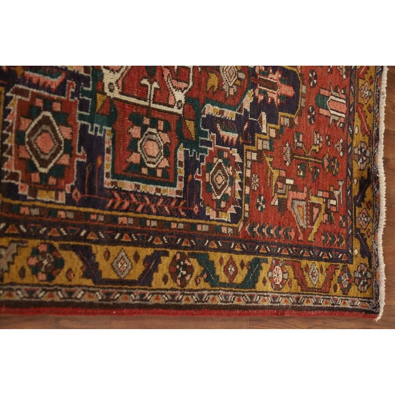 Geometric Hand-knotted Heriz Persian Vintage Runner Rug - 3'8"x 11'3"