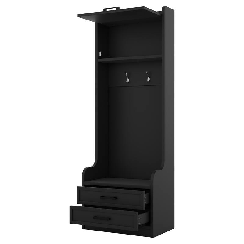 4-in-1 Entryway Hall Tree with Bench, Shoe Storage, 7 Hooks Coat Rack, Drawers, Cabinet, Detachable Multiple Functions Halltree