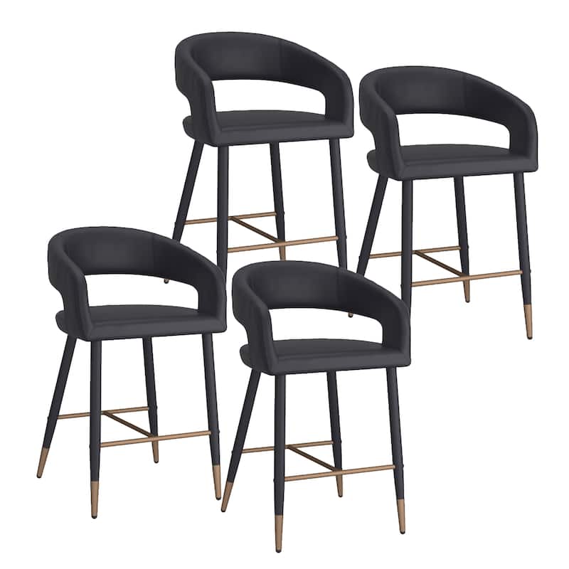 Modern Faux Leather and Metal 26" Counter Stool, Set of 4