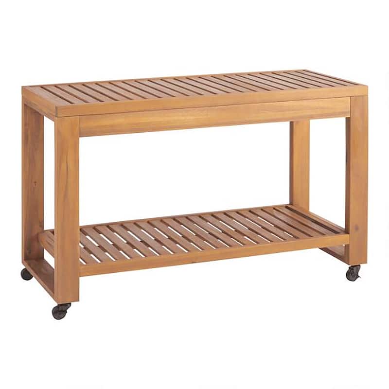 Clermont Outdoor Natural Teak Island with Wheels