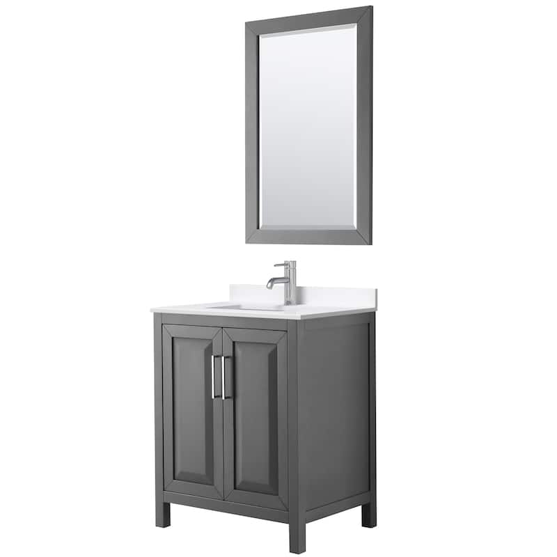 Daria 30-inch Single Vanity, Single Hole Quartz Top, 24-inch Mirror - Dark Gray, Chrome Trim, White Quartz Top