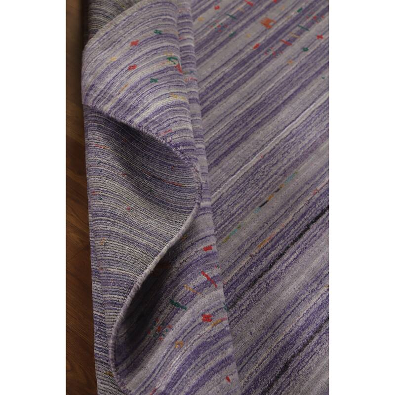Hand Knotted Oriental 100% Wool Carpet Tribal Stripe Purples Gabbeh Area Rug - 8' 3'' X 5' 2''