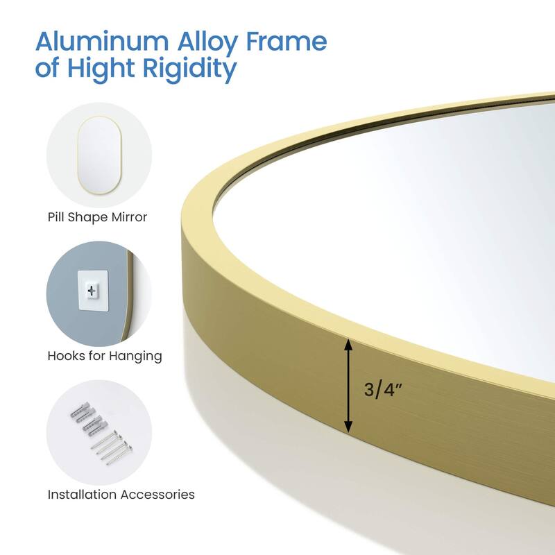 20 x 36 Inch Shatterproof Wall Mount Metal Frame Mirror