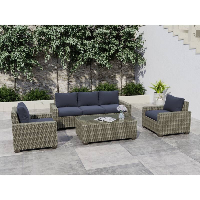 6-Piece Outdoor Wicker Sectional Sofa Set With Cushions And Coffee Table