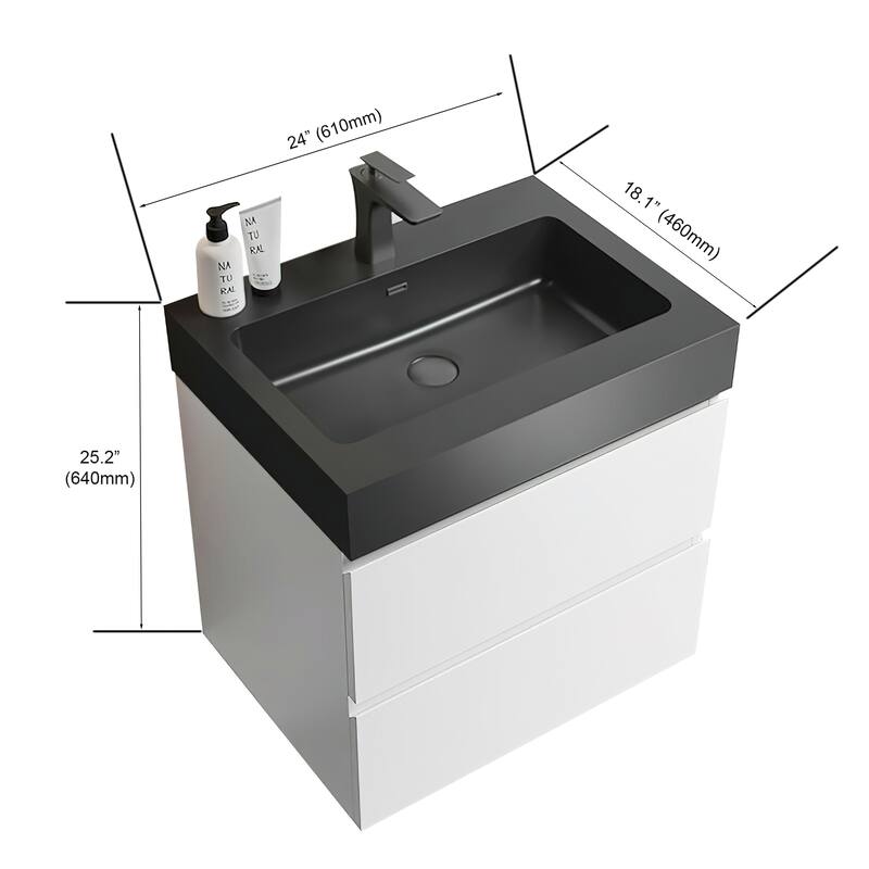 GDFStudio - Naomi Modern Floating Bathroom Vanity with Pre-Assembled Soft-Close Drawers and Durable One-Piece Basin