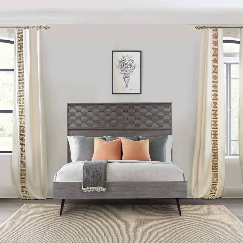 Makena Platform Bed Frame in Grey Acacia Wood - Queen