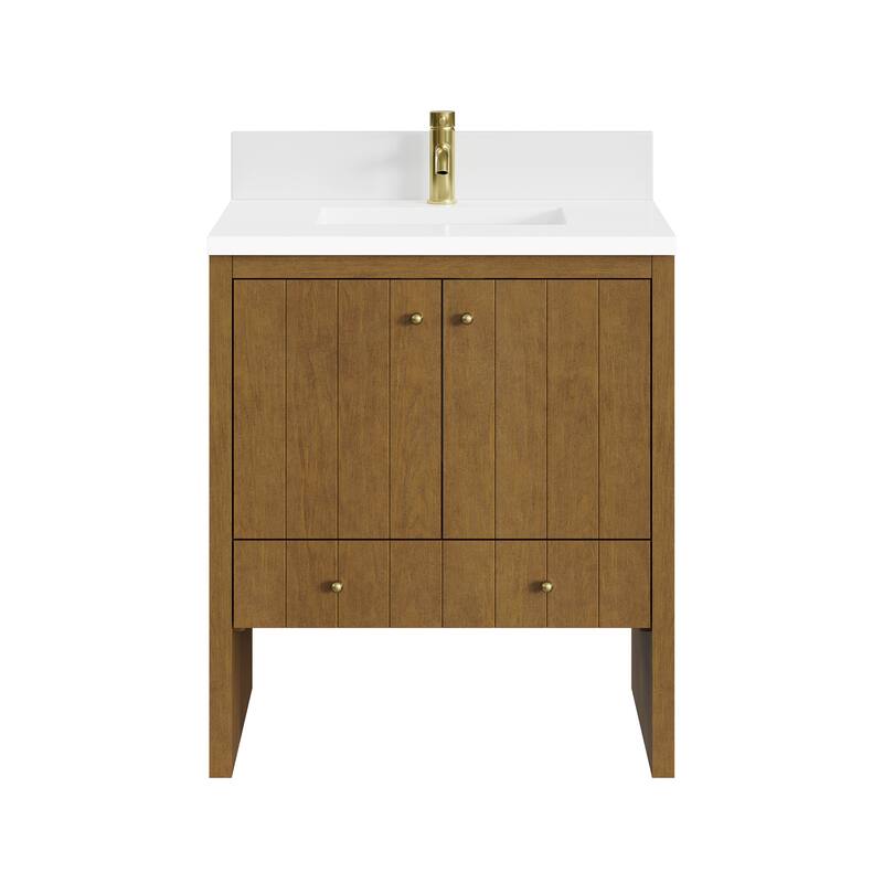 Hudson 30" Single Vanity - Single White Zeus/Honey Oak