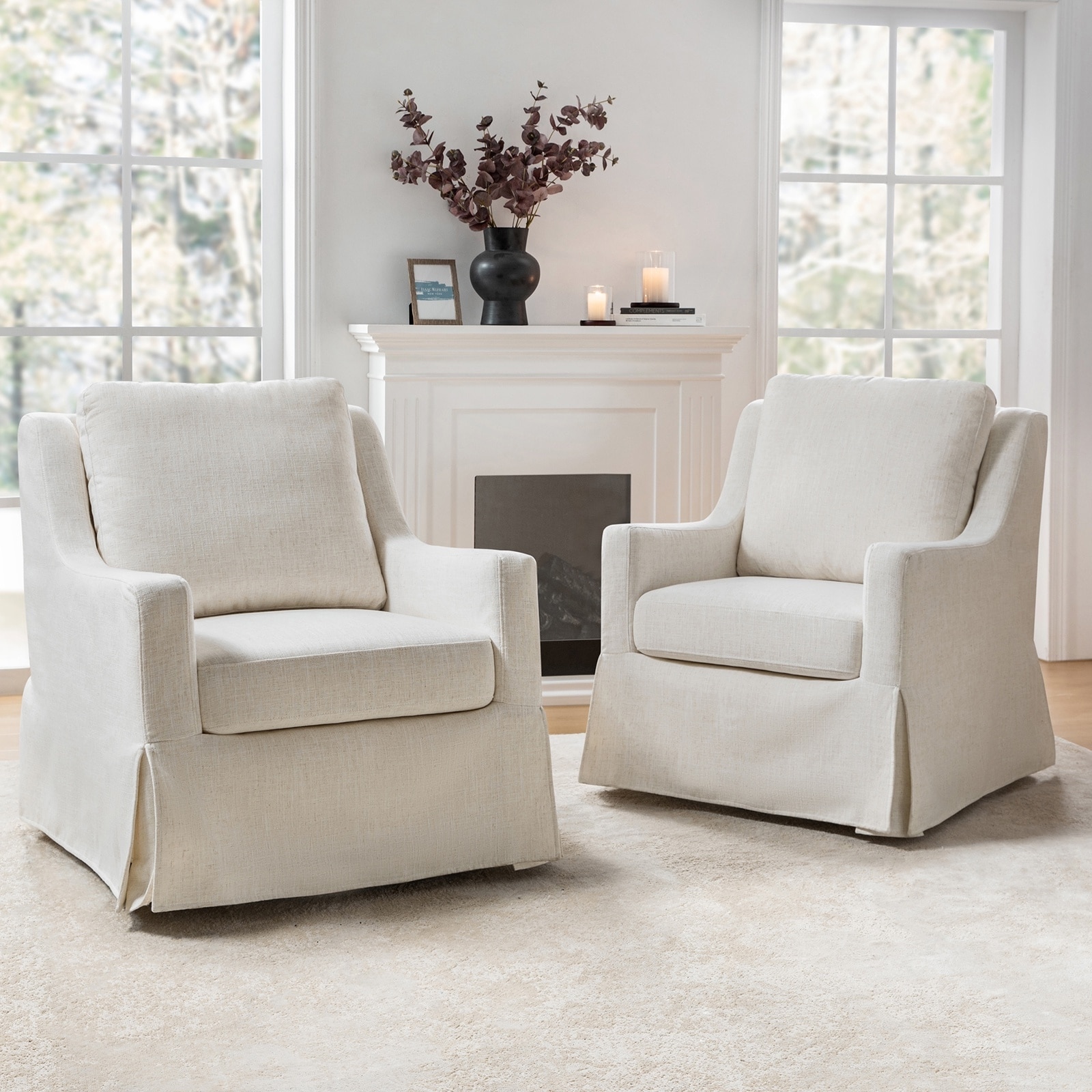 HULALA HOME Stan Farmhouse Slipcover Rocking Swivel Chair Set of 2