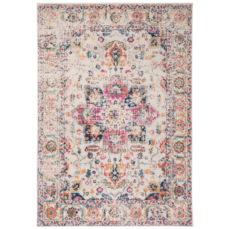 SAFAVIEH Madison Snowflake Medallion Rustic Farmhouse Distressed Rug - 5'3" x 7'6" - Fuchsia/Ivory - Rectangle