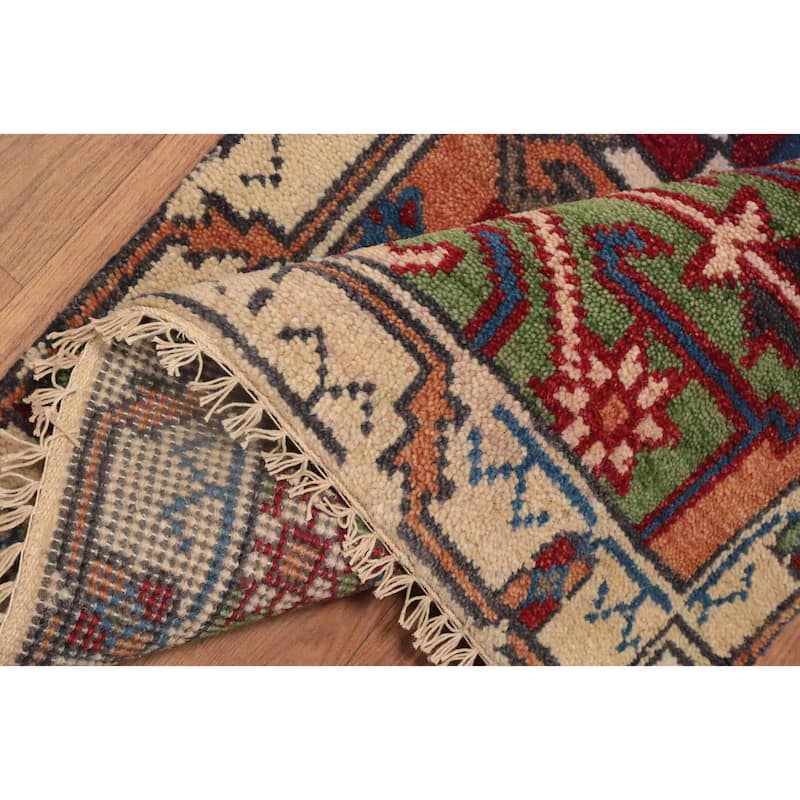 Hand Knotted Oriental 100% Wool Carpet Traditional Geometric Oranges & Rust Kazak Runner Rug - 8' 4'' X 2' 6''