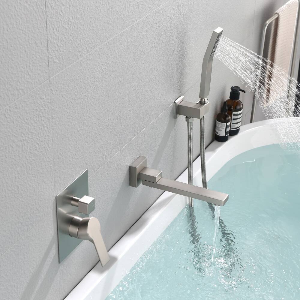 Wall Mounted Tub Faucet With Handshower Single Handle Bathroom Roman Bathtub Faucets Modern Tub Filler Trim With Handheld