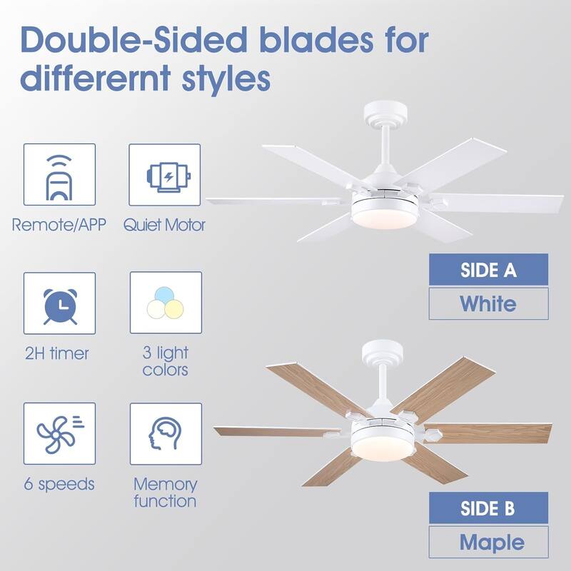 46" and 52" Modern Quiet Ceiling Fan with LED,Downrod Ceiling Fan with Light