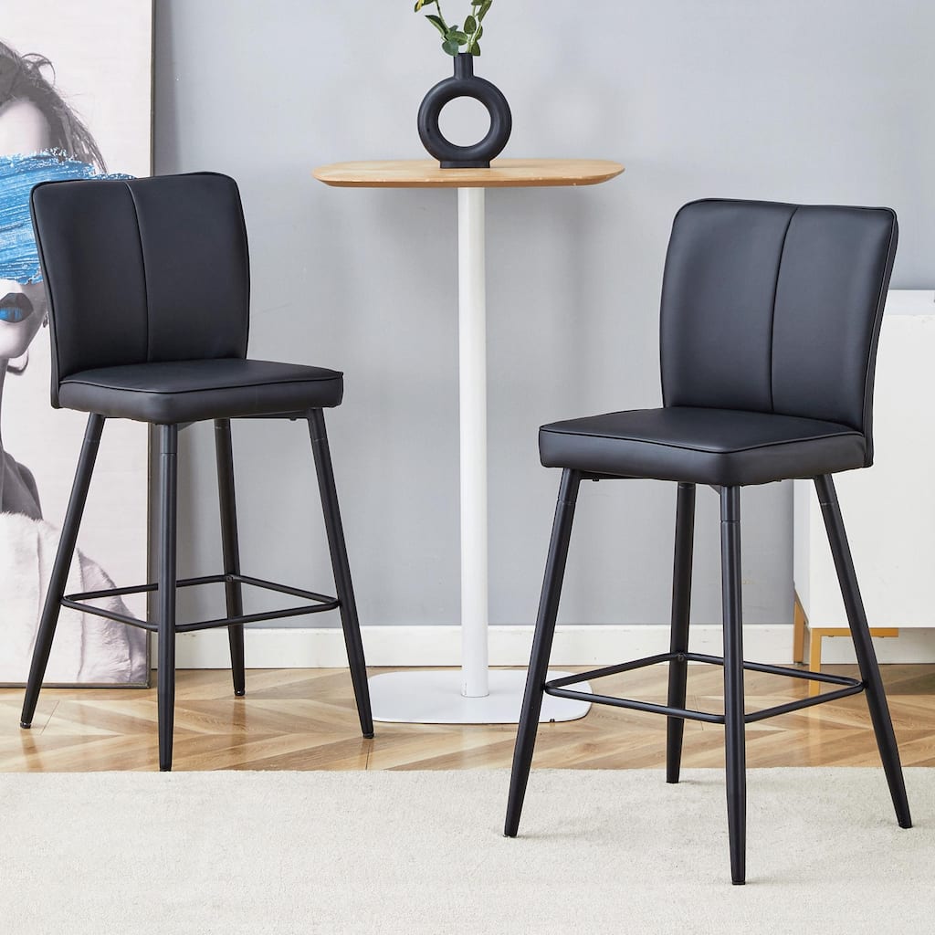 Roomfitters Modern PU Leather Bar Chair Set of 2, Vertical Stitched Upholstered Counter Stools, 24-Inch High Bar Seating