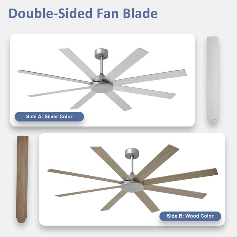Large Ceiling Fan without Light - 8-Blade, Remote App Control, Dimmable 3CCT LED, Quiet DC Motor​