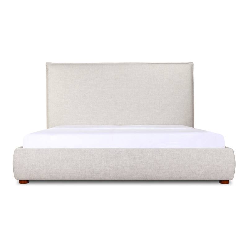 NADAAL STUDIOS Keaton King Bed, Soft Linen-Blend Upholstery, Tall Foam-Padded Headboard, Solid Pine Frame, Wheat