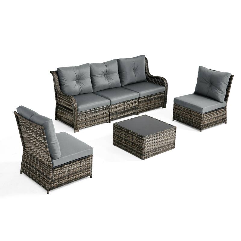 6-pieces Patio Wicker Outdoor Sectional Seating Sofa Set with Coffee Table