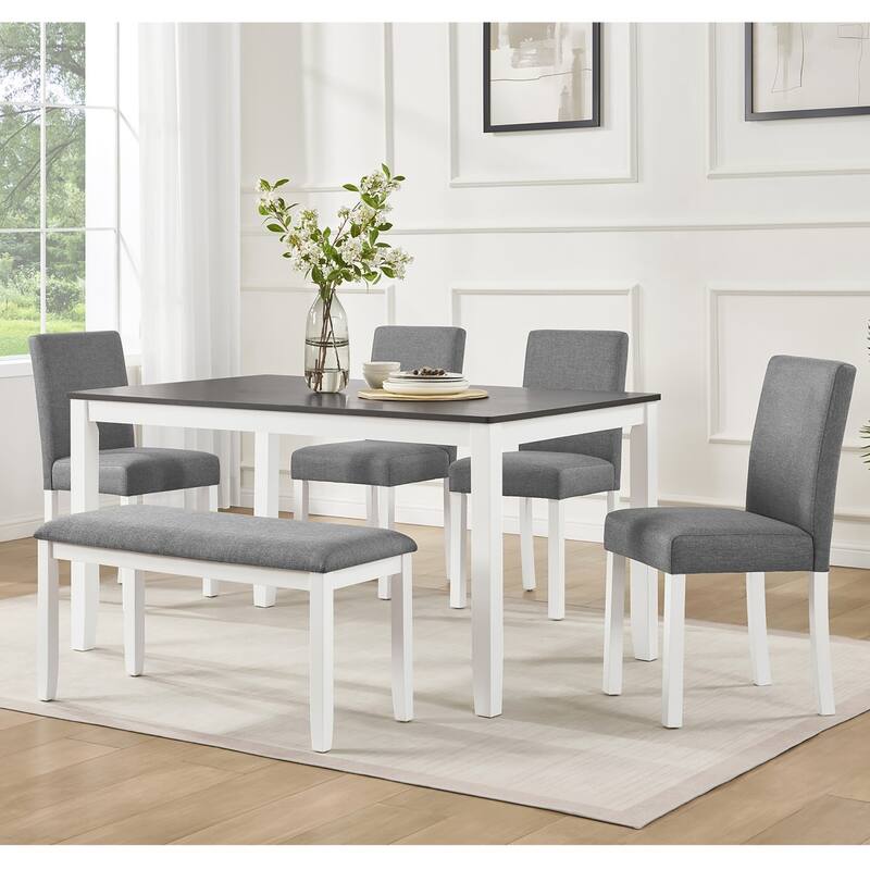 6-Piece Dining Set, 58.5" Wooden Dining Table with Bench and 4 Chairs