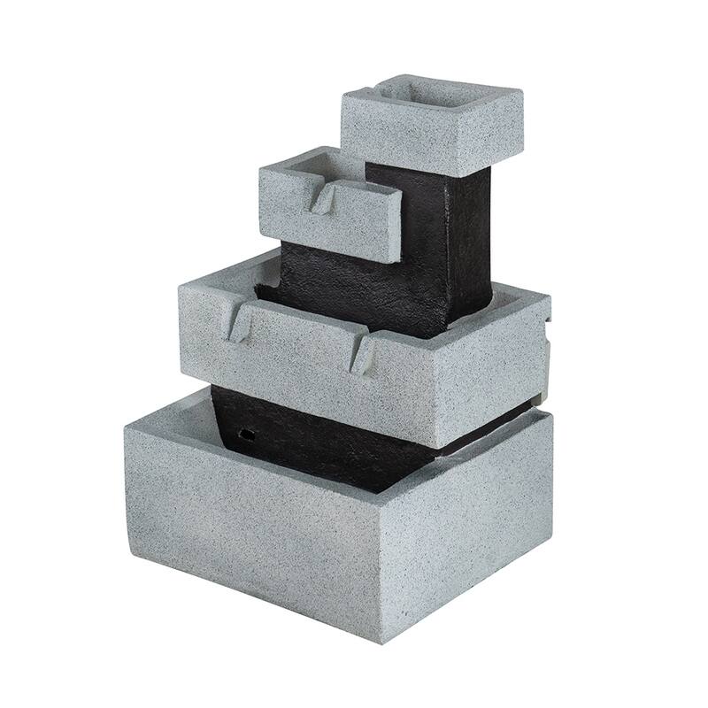 13.6x15.7x22.4" Decorative 4 Tier Gray and Black Block Fountain with Light, for Indoor and Outdoor - Black