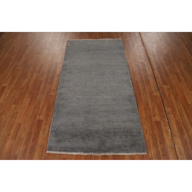 Gray Modern Gabbeh Oriental Runner Rug Handmade Wool Carpet - 3'4"x 6'6"