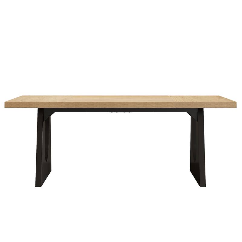 71" Farmhouse Oak and Black Dining Table Rectangular with Solid Wood Legs